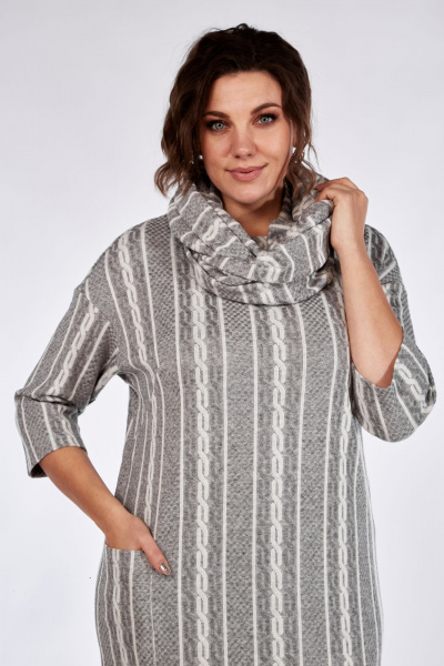 Платье деловое из трикотажа с разрезом и сундучком Michel chic 2152 серый - фото 8