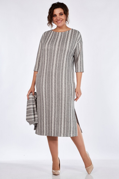 Платье деловое из трикотажа с разрезом и сундучком Michel chic 2152 серый - фото 2