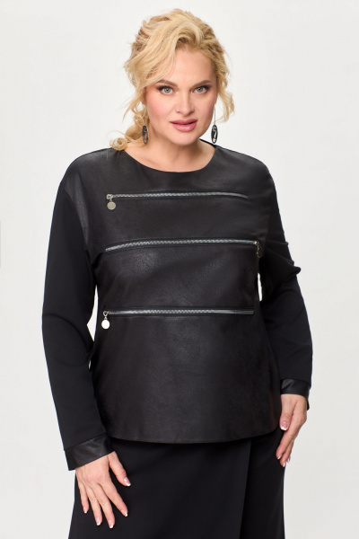 Демисезонный костюм из экокожи с блузой и брюками-кюлотами Svetlana-Style 2000 черный - фото 3