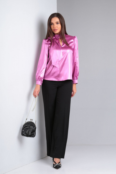 Романтическая блуза из стрейч-атласа с воротником-фантазия DOGGI 0189 розовый - фото 7