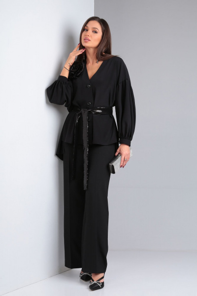 Oversize классический костюм блуза с объемными рукавами DOGGI 2925 черный - фото 8
