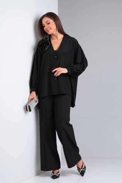 Oversize классический костюм блуза с объемными рукавами DOGGI 2925 черный - фото 4