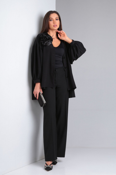 Oversize классический костюм блуза с объемными рукавами DOGGI 2925 черный - фото 2