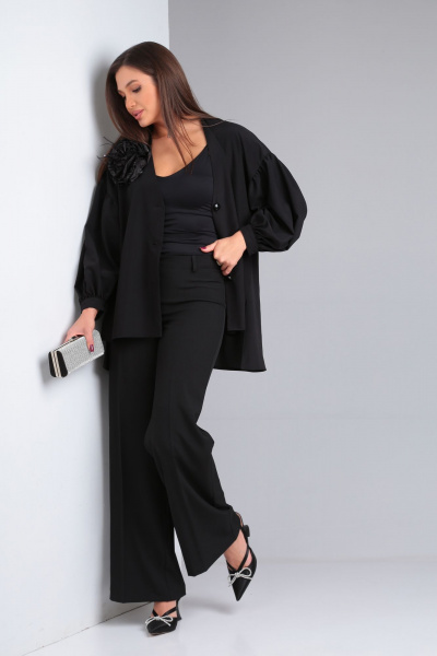 Oversize классический костюм блуза с объемными рукавами DOGGI 2925 черный - фото 1