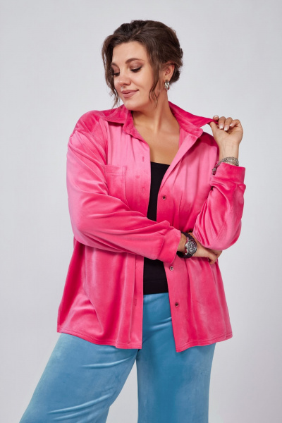 Рубашка из велюровой ткани с накладным карманом и разрезами Lady Secret 0187 фуксия - фото 1