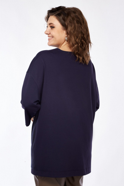 Свободный джемпер из трикотажа с эко-кожей и асимметричным дизайном Jurimex 3035 синий - фото 3