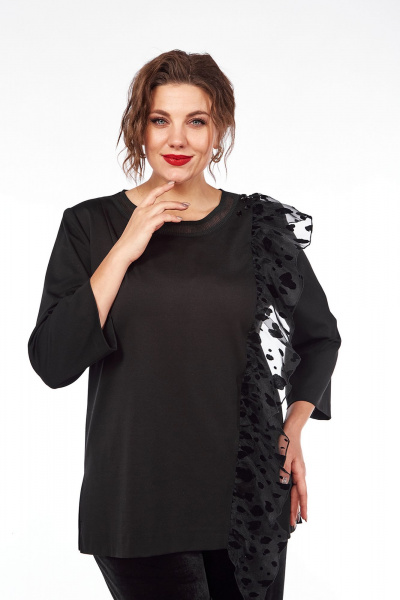 Черный нарядный джемпер с рюшей и пришивными камнями Jurimex 3040 - фото 1