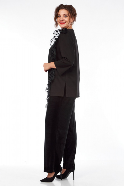 Черный нарядный джемпер с рюшей и пришивными камнями Jurimex 3040 - фото 4