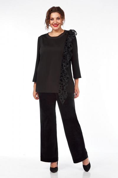 Черный нарядный джемпер с рюшей и пришивными камнями Jurimex 3040 - фото 2