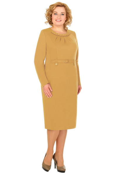 Демисезонное платье с вышивкой и разрезом на спинке Линия Л Б-1021 песок - фото 1