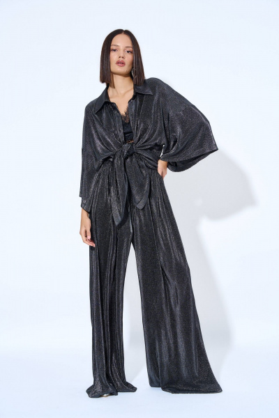 Блуза трикотажная прямого силуэта с застежкой пуговицами AG Green G480/3 серебряный - фото 6