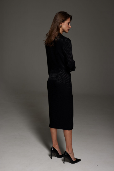 Платье с блестящим напылением и отрезным поясом DAVA 1198 черный - фото 8