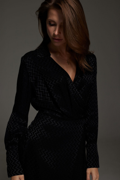 Платье с блестящим напылением и отрезным поясом DAVA 1198 черный - фото 5