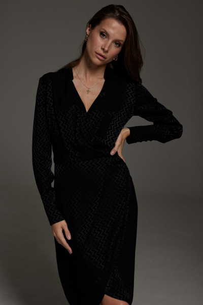 Платье с блестящим напылением и отрезным поясом DAVA 1198 черный - фото 4