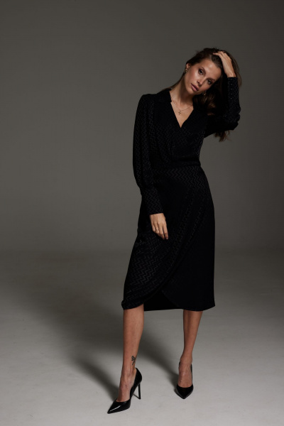 Платье с блестящим напылением и отрезным поясом DAVA 1198 черный - фото 3