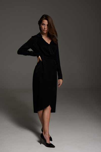 Платье с блестящим напылением и отрезным поясом DAVA 1198 черный - фото 2