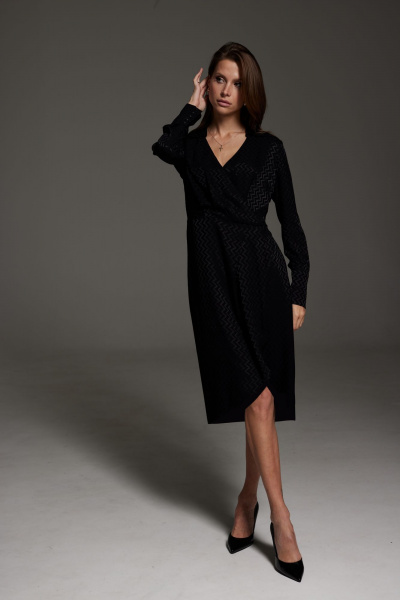 Платье с блестящим напылением и отрезным поясом DAVA 1198 черный - фото 1