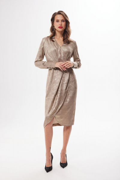 Платье из текстиля с блестящим напылением и запахом DAVA 1198 бежевый - фото 2