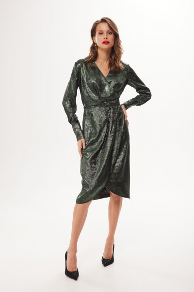 Зеленое платье с приталенным силуэтом и блестящим эффектом DAVA 1198 зеленый - фото 2