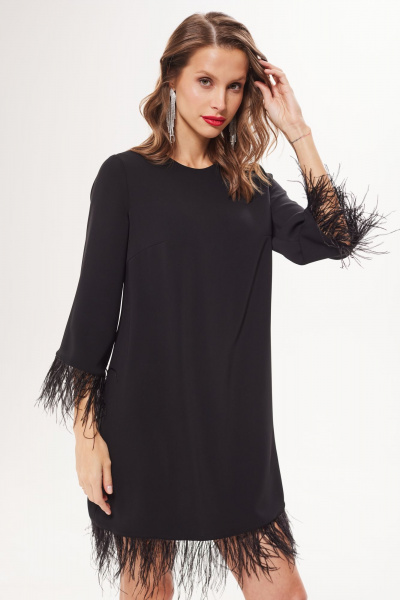 Платье с тесьмой из страусиных перьев и А-силуэтом DAVA 1201 черный - фото 2