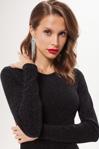 Приталенное платье из трикотажа с металлизированным эффектом DAVA 1202 черный - фото 2