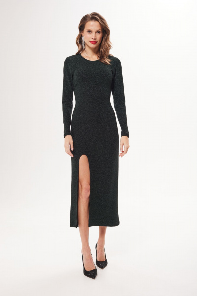 Платье с фигурным разрезом и металлизированной тесьмой DAVA 1203 зеленый - фото 1