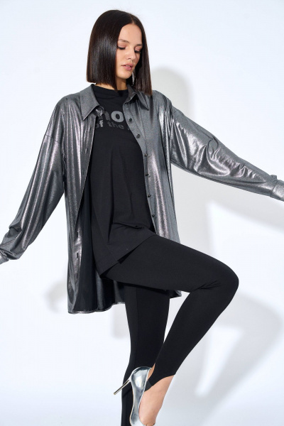 Блуза прямого силуэта из трикотажа с фигурным низом AG Green G483/3 серебряный - фото 7