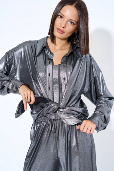 Блуза прямого силуэта из трикотажа с фигурным низом AG Green G483/3 серебряный - фото 4