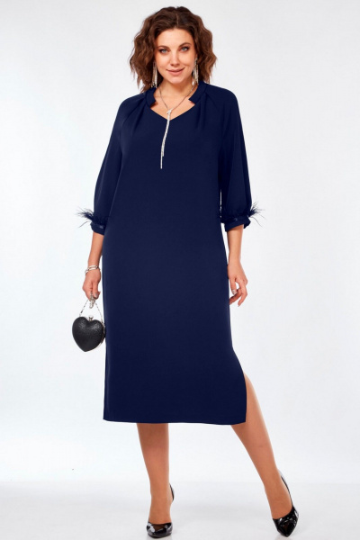 Платье с V-образным вырезом, регланом и съемным поясом Matini 3.1705 синий - фото 5