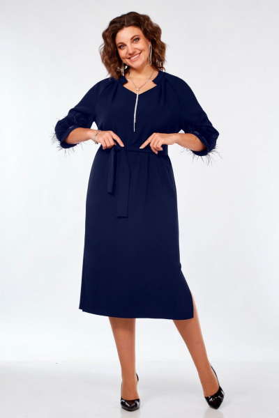 Платье с V-образным вырезом, регланом и съемным поясом Matini 3.1705 синий - фото 4