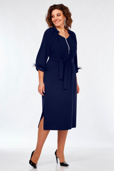 Платье с V-образным вырезом, регланом и съемным поясом Matini 3.1705 синий - фото 3