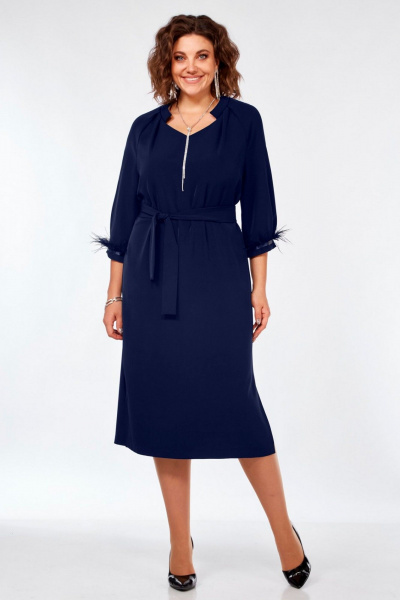 Платье с V-образным вырезом, регланом и съемным поясом Matini 3.1705 синий - фото 2