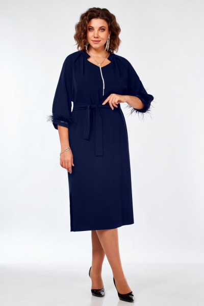 Платье с V-образным вырезом, регланом и съемным поясом Matini 3.1705 синий - фото 1