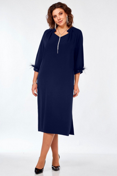 Платье с V-образным вырезом, регланом и съемным поясом Matini 3.1705 синий - фото 9