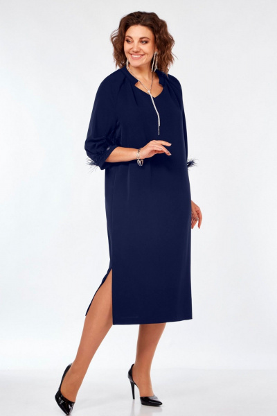 Платье с V-образным вырезом, регланом и съемным поясом Matini 3.1705 синий - фото 8