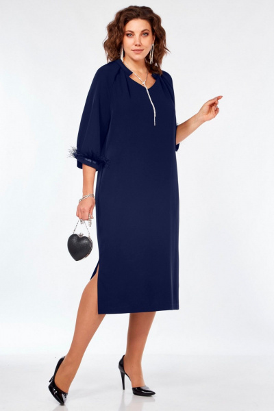 Платье с V-образным вырезом, регланом и съемным поясом Matini 3.1705 синий - фото 6