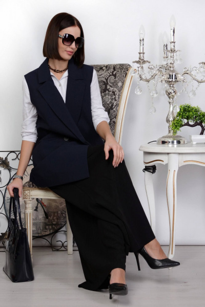 Деловой жилет из костюмной ткани длинный с острыми лацканами Patriciа NY15082 темно-синий - фото 4