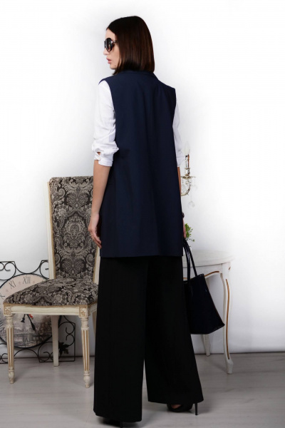 Деловой жилет из костюмной ткани длинный с острыми лацканами Patriciа NY15082 темно-синий - фото 3
