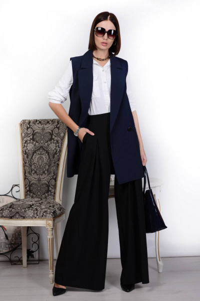 Деловой жилет из костюмной ткани длинный с острыми лацканами Patriciа NY15082 темно-синий - фото 2