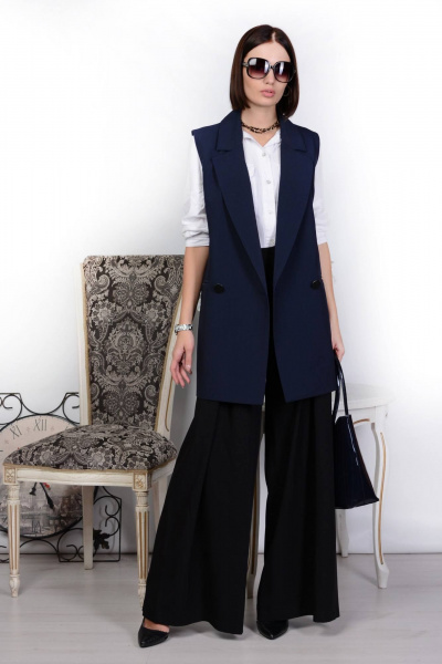 Деловой жилет из костюмной ткани длинный с острыми лацканами Patriciа NY15082 темно-синий - фото 1