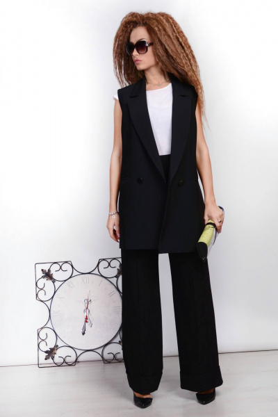 Элегантный удлинённый жилет из текстиля с классическим кроем Patriciа NY15082 черный - фото 4