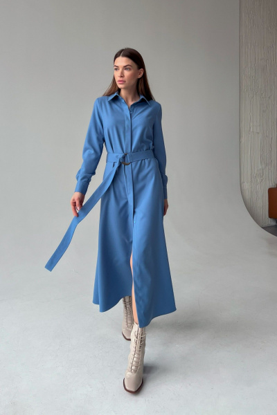 Платье-рубашка из костюмной ткани с поясом и карманами HELEN BIRCH Pl040 - фото 4