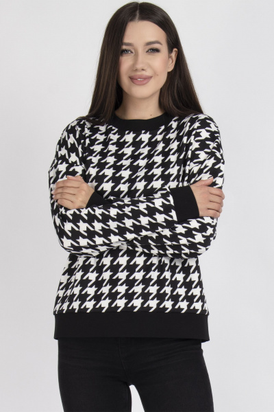 Джемпер женский прямой с принтом гусиной лапки VIZAVI 705 ч/б_гусиная_лапка - фото 8