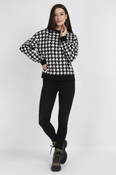 Джемпер женский прямой с принтом гусиной лапки VIZAVI 705 ч/б_гусиная_лапка - фото 7