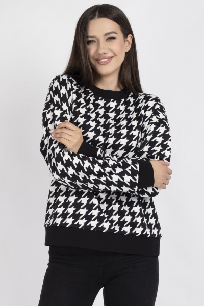 Джемпер женский прямой с принтом гусиной лапки VIZAVI 705 ч/б_гусиная_лапка - фото 4