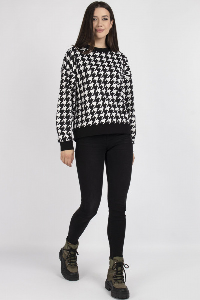 Джемпер женский прямой с принтом гусиной лапки VIZAVI 705 ч/б_гусиная_лапка - фото 6