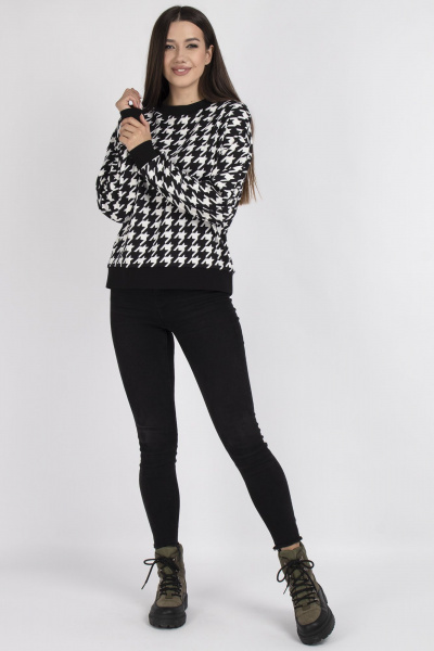 Джемпер женский прямой с принтом гусиной лапки VIZAVI 705 ч/б_гусиная_лапка - фото 5