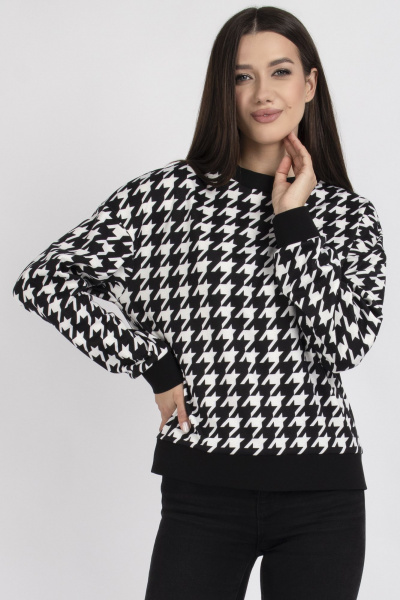 Джемпер женский прямой с принтом гусиной лапки VIZAVI 705 ч/б_гусиная_лапка - фото 2