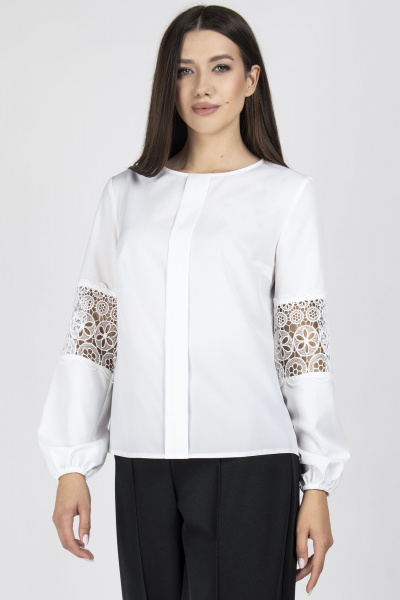 Блуза с кружевными рукавами и утонченными декоративными деталями VIZAVI 707 белый - фото 3
