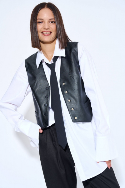 Жилет из экокожи с прорезными карманами и центральной застежкой AG Green G490/5 - фото 1